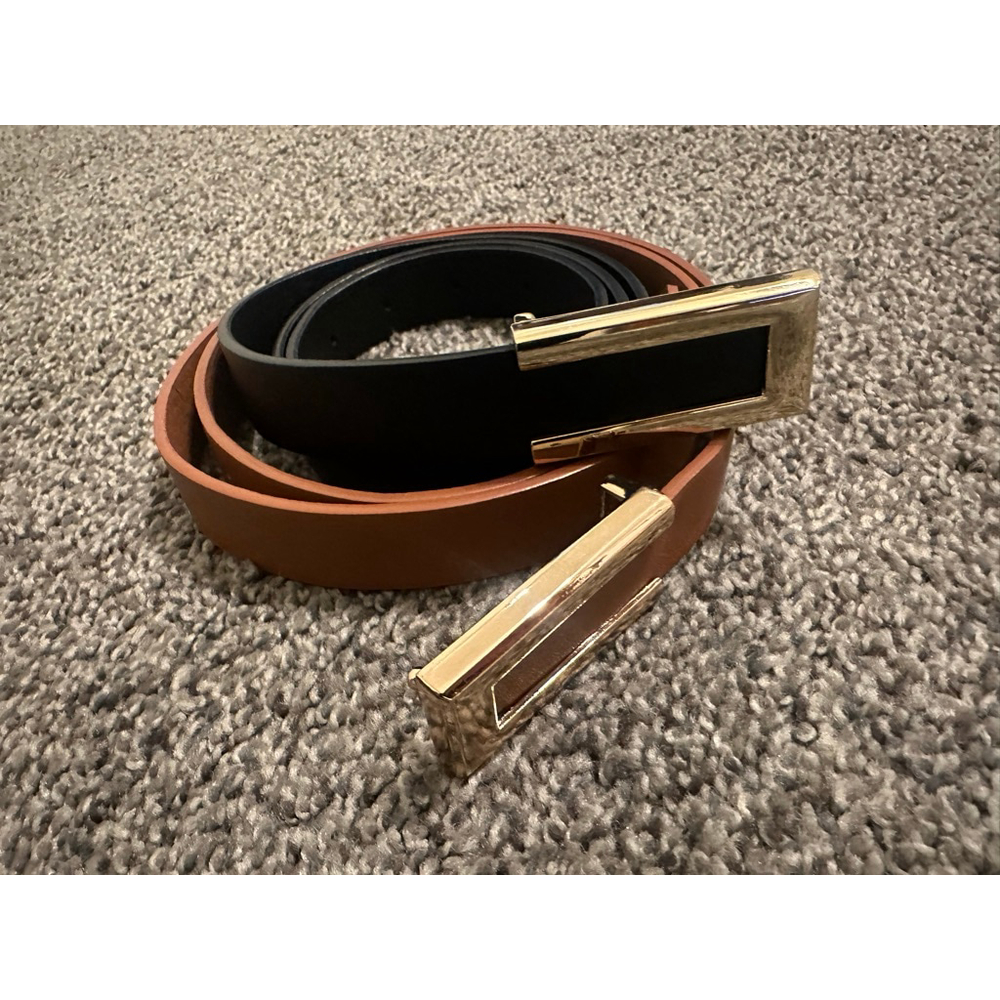 Women's Belts One Size Black Brown Gold Buckle Set of 2 - Picture 7 of 7